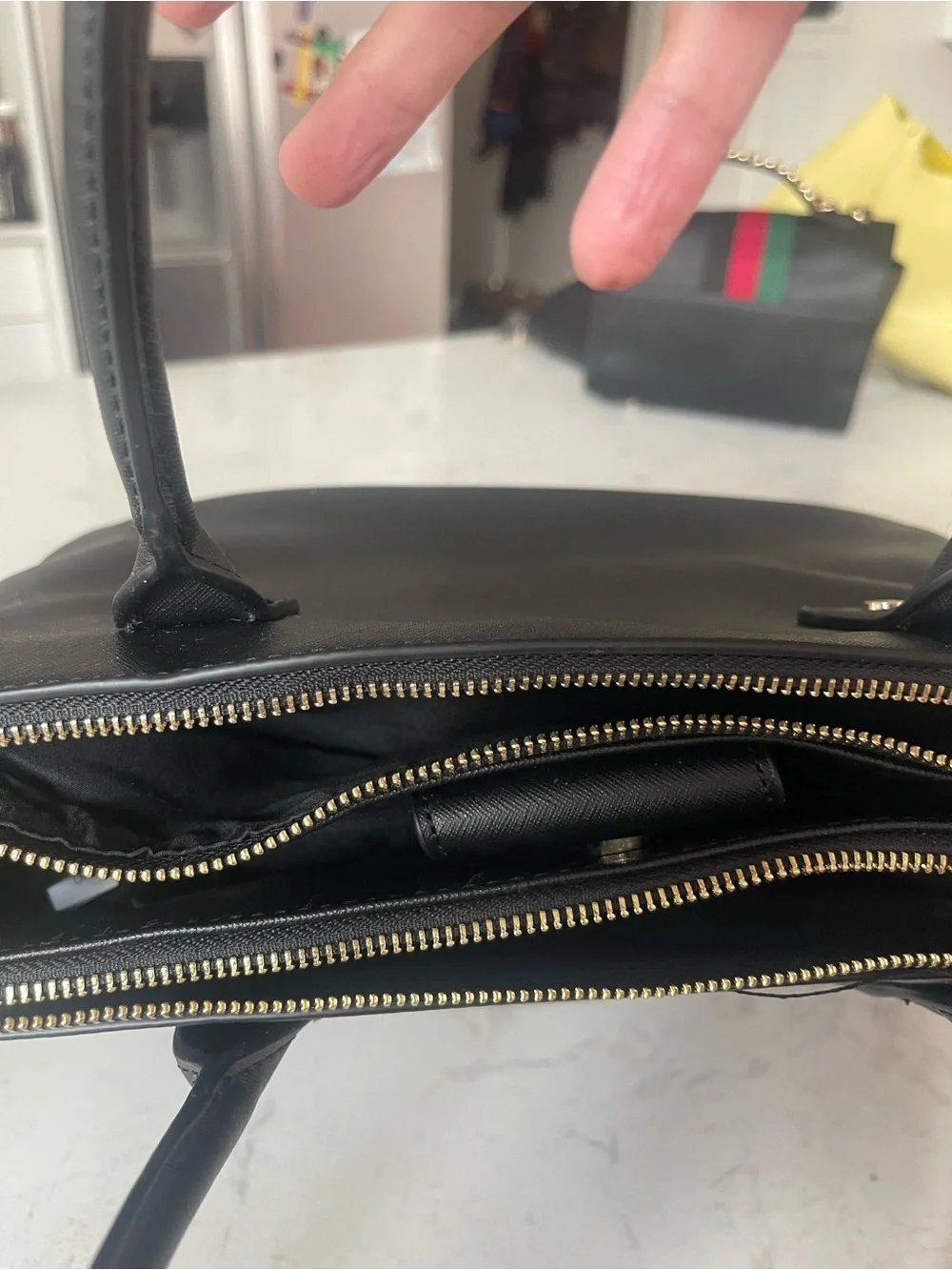 New York & Company Black Saffiano Satchel with Gold Accents